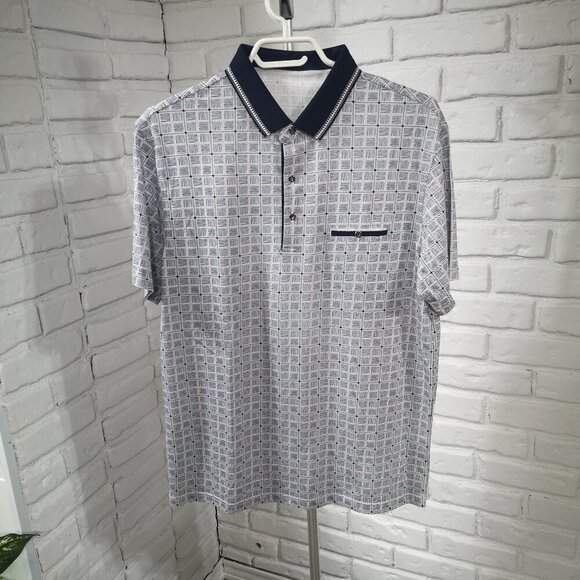 2 / $30.00 - NWOT Sergio Louis Men's Navy White & Red Square Pattern Polo Shirt - Picture 1 of 8